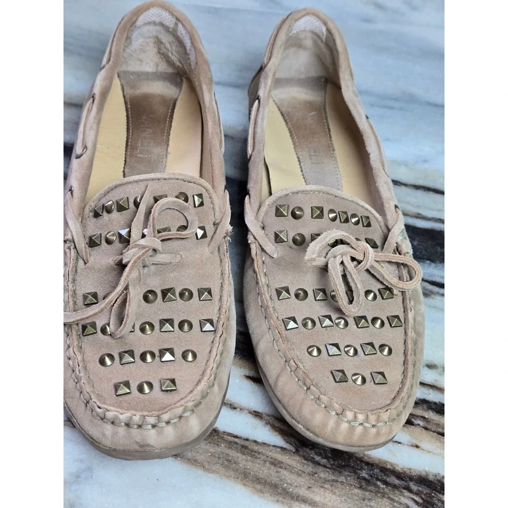 Vaneli Womens 7.5 A‎ Tan Suede Studded Driving Moccasins Loafers Beige Bow Shoes
